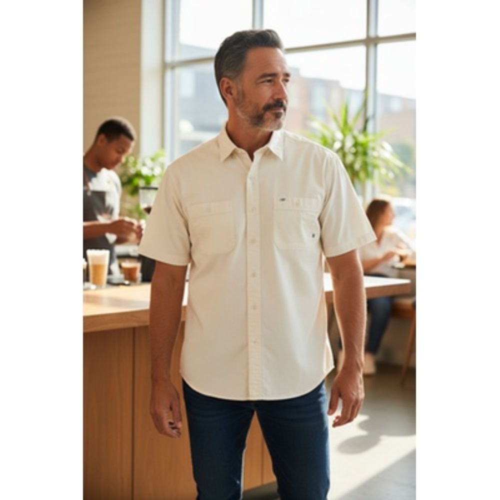 LL Bean Button Up Shirt Mens XLT Ivory Short Sleeve Minimalist Casual Cotton